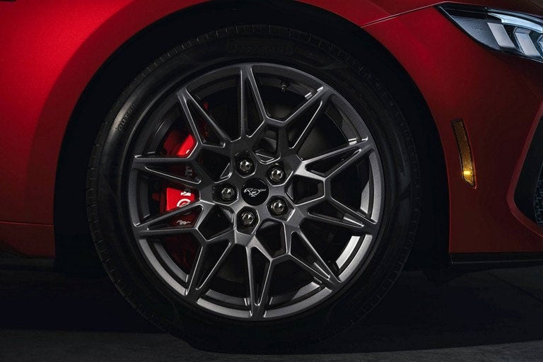 2024 Ford Mustang® model with a close-up of a wheel and brake caliper | Dotts Motor Co Inc in Clearfield PA